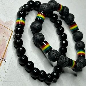 Black Onyx & Lava Stone Rasta Bracelet Set